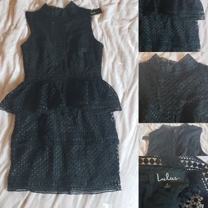 Crochet mock neck peplum mini dress